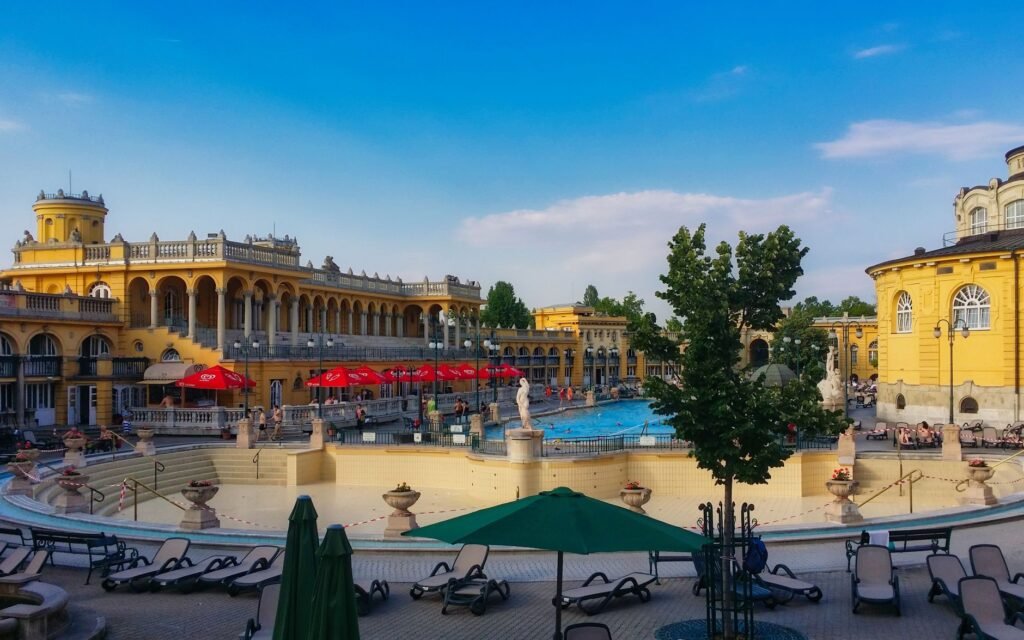 The outdoor pools of the Széchenyi Thermal Bath in Budapest