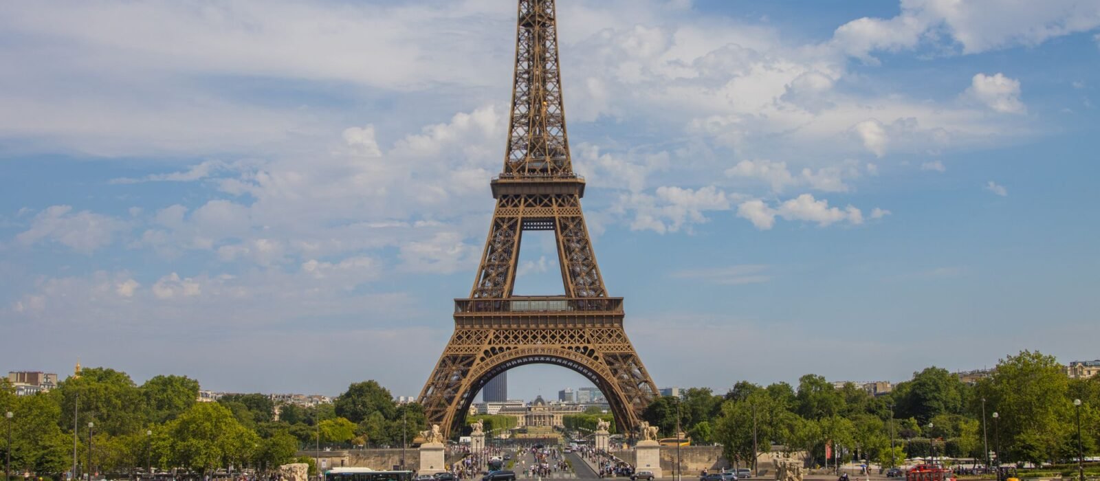 The Eiffel Tower seen from the Trocadéro Gardens in Paris